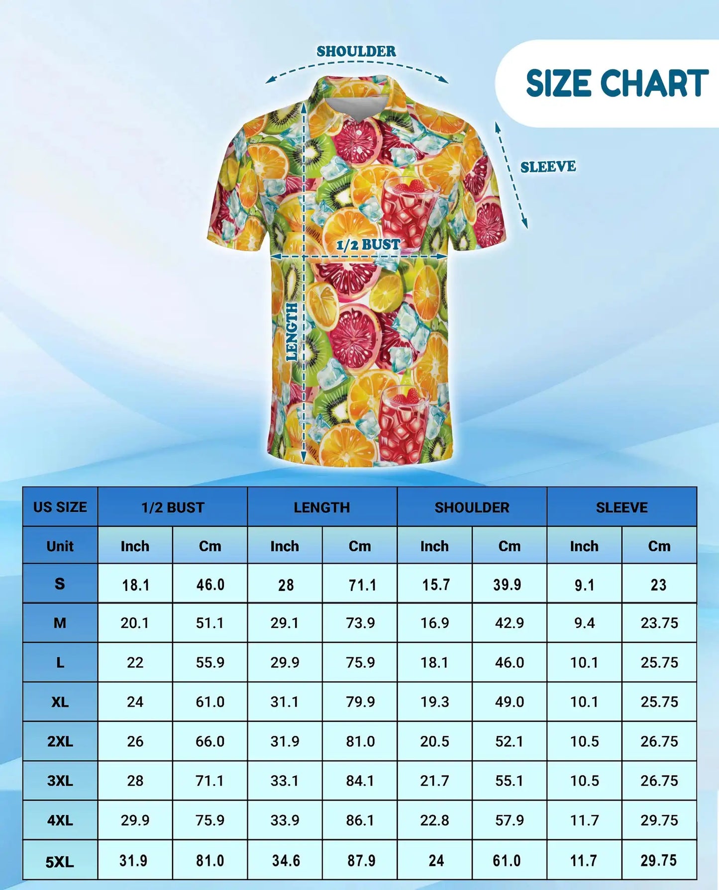 Tropical Citrus Fruit Cocktail Polo Shirt for Men-Orange Kiwi Shirt | Netecom