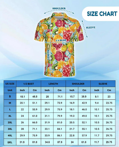 Tropical Citrus Fruit Cocktail Polo Shirt for Men-Orange Kiwi Shirt | Netecom