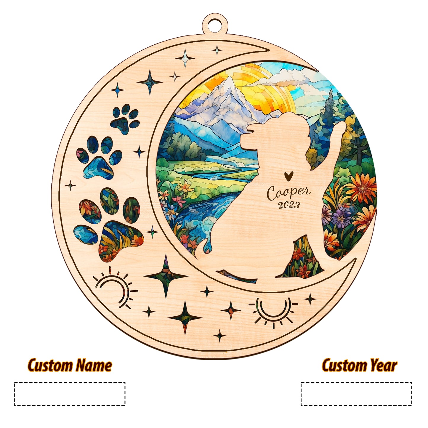 Netecom Bulldog Memorial Suncatcher, Personalized Bulldog Christmas Ornament with Name Date, Bereavement Gifts for Loss of Pet, Dog Death Sympathy Gift Pet Loss Sun Catchers, Dog Grief Gift