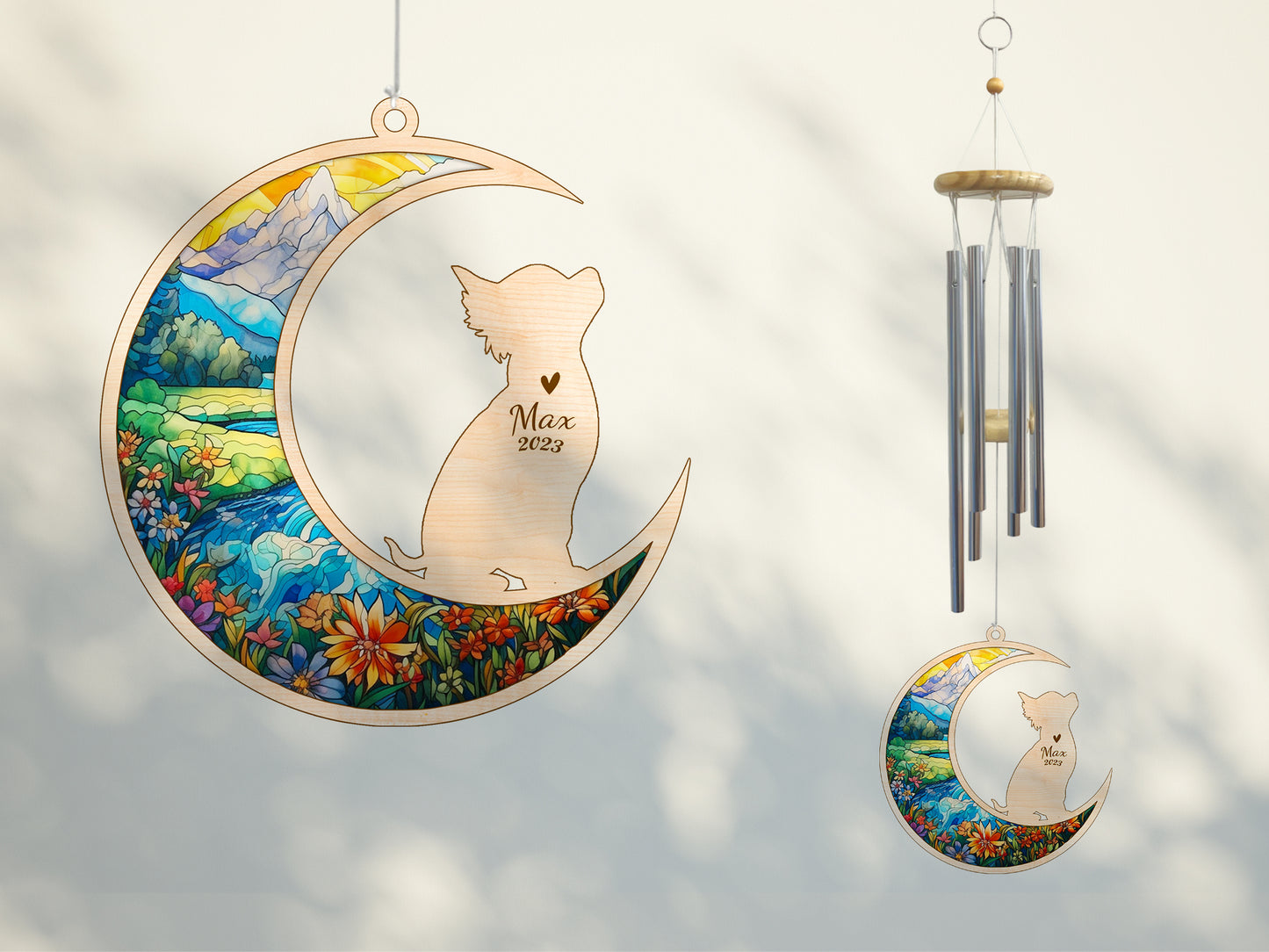 Netecom Chihuahua Dog Wind Chimes Memorial, Personalized Pet Memorial Wind Chimes for Dog Suncatcher, Dog Loss Memorial Ornament, Loss of Pet Sympathy Gift, Remembrance Windchime Outside Garden Decor