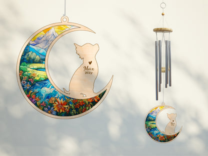 Netecom Chihuahua Dog Wind Chimes Memorial, Personalized Pet Memorial Wind Chimes for Dog Suncatcher, Dog Loss Memorial Ornament, Loss of Pet Sympathy Gift, Remembrance Windchime Outside Garden Decor