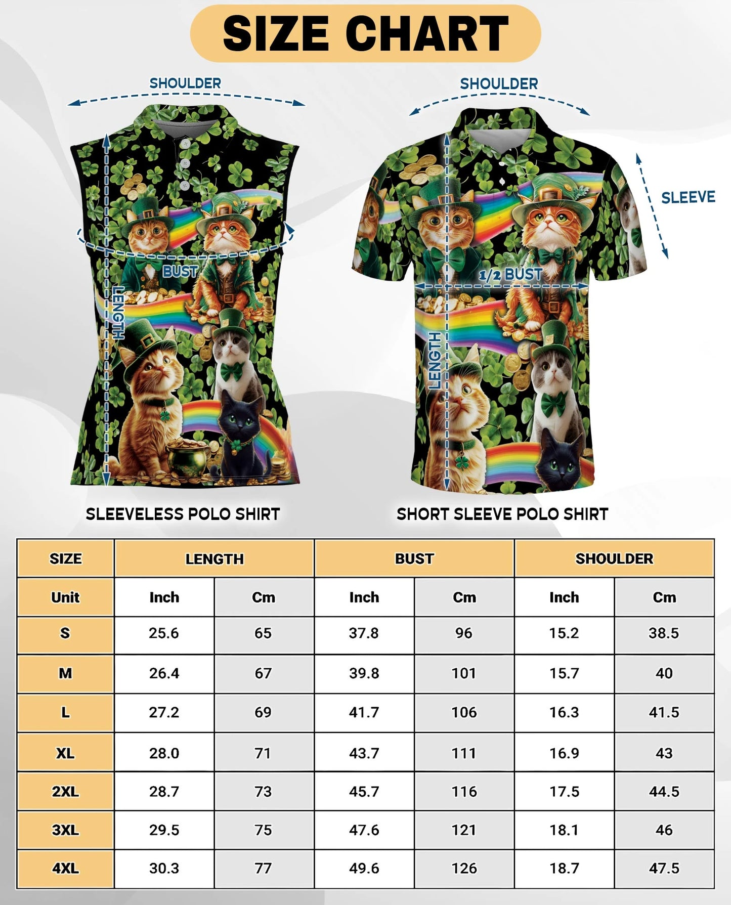 Saint Patrick's Day Cats Shamrocks Sleeveless Polo Shirt for Women | Netecom