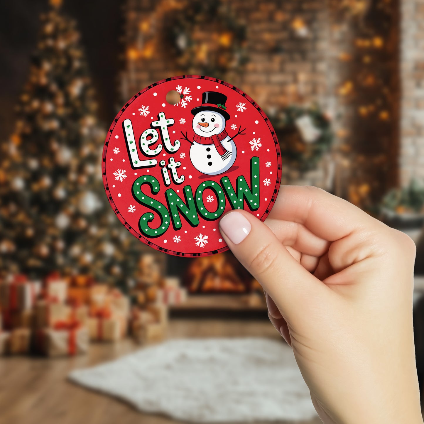 Netecom Let It Snow Ornament, Funny Winter Snowy Snowman Ceramic Ornament for Christmas Tree Hanging Decorations Gift, Gifts for Friends & Family, Holiday Party Present