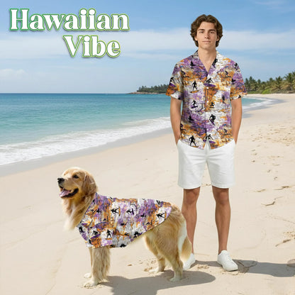 Surfing Summer Print Hawaii Dog and Owner Matching Button Shirts