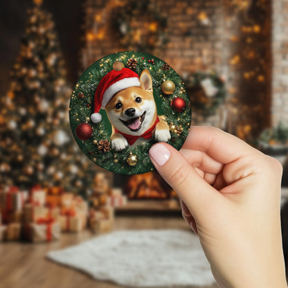 Netecom Funny Shiba Inu Christmas Ornament, Dog Santa Hat Ceramic Ornament for Xmas Tree Hanging Decorations Gift, Puppy Lover Gifts, Home Decor, Holiday Party Present