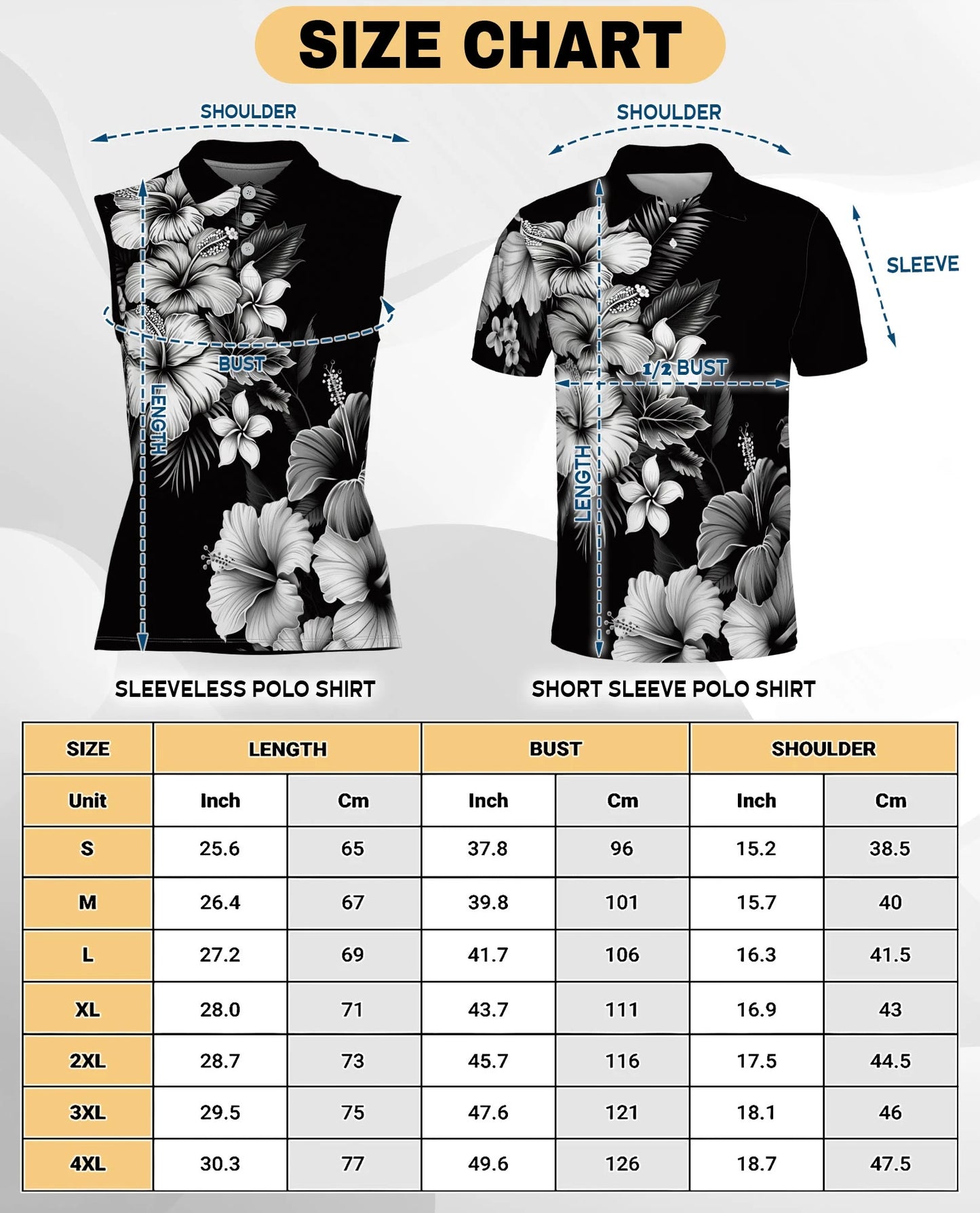 Black And White Hibiscus Sleeveless Polo Shirt for Women – Tropical Floral Style | Netecom