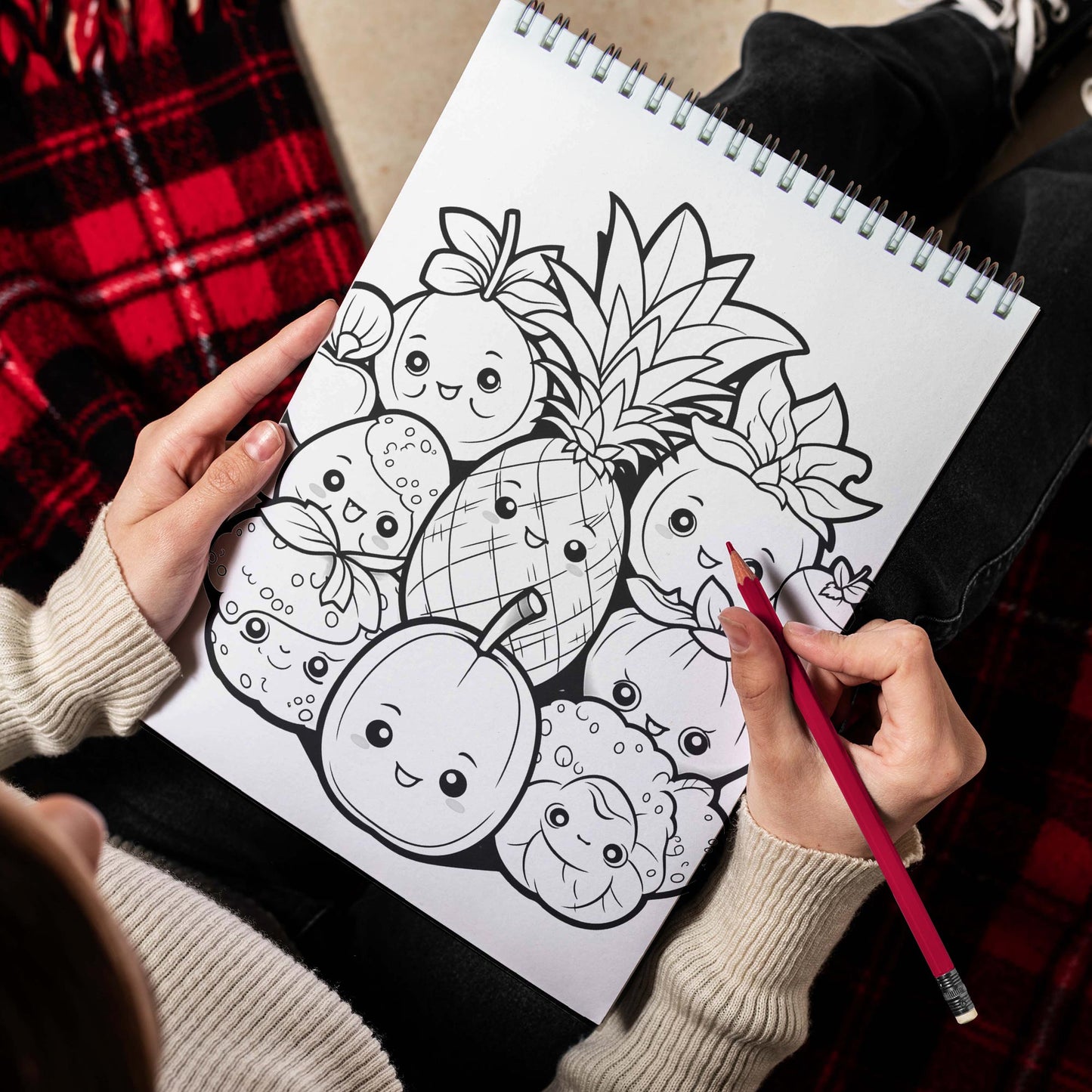 Cartoon Fruits Spiral Bound Coloring Book, Dive into 30 Juicy and Bright Cartoon Fruit Coloring Pages for a Refreshing Coloring Escape