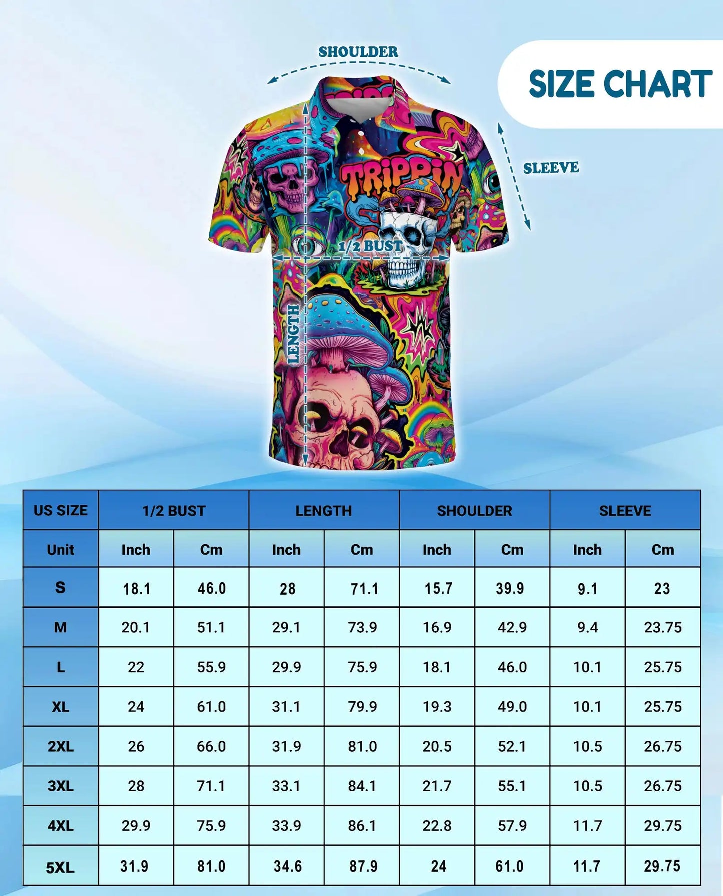 Trippy Psychedelic Skull Polo Shirt for Men – Colorful Mushroom Art | Netecom