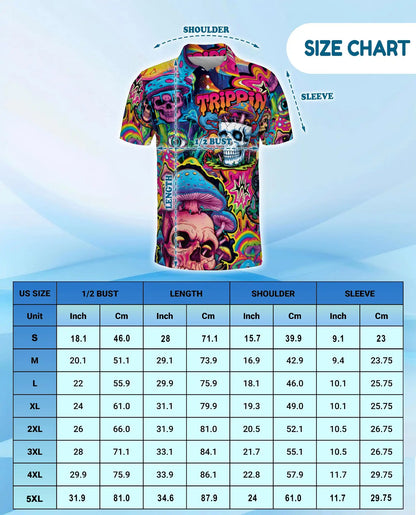 Trippy Psychedelic Skull Polo Shirt for Men – Colorful Mushroom Art | Netecom