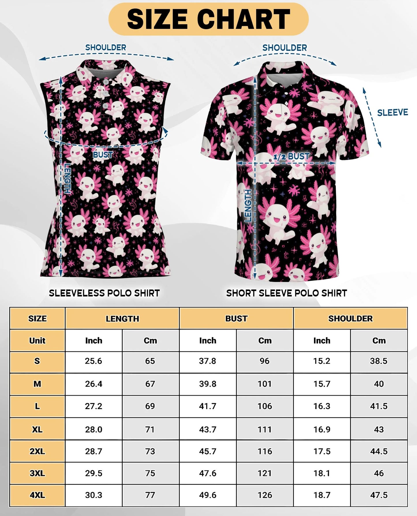 Axolotl Pattern Sleeveless Polo Shirt for Women – Cute Aquatic Animal Style | Netecom
