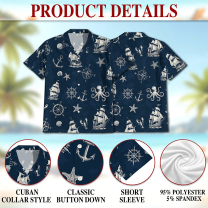 Netecom Tropical Anchor Hawaiian Shirt for Men Women, Sea Animal Button Down Summer Beach Short Sleeve Shirts