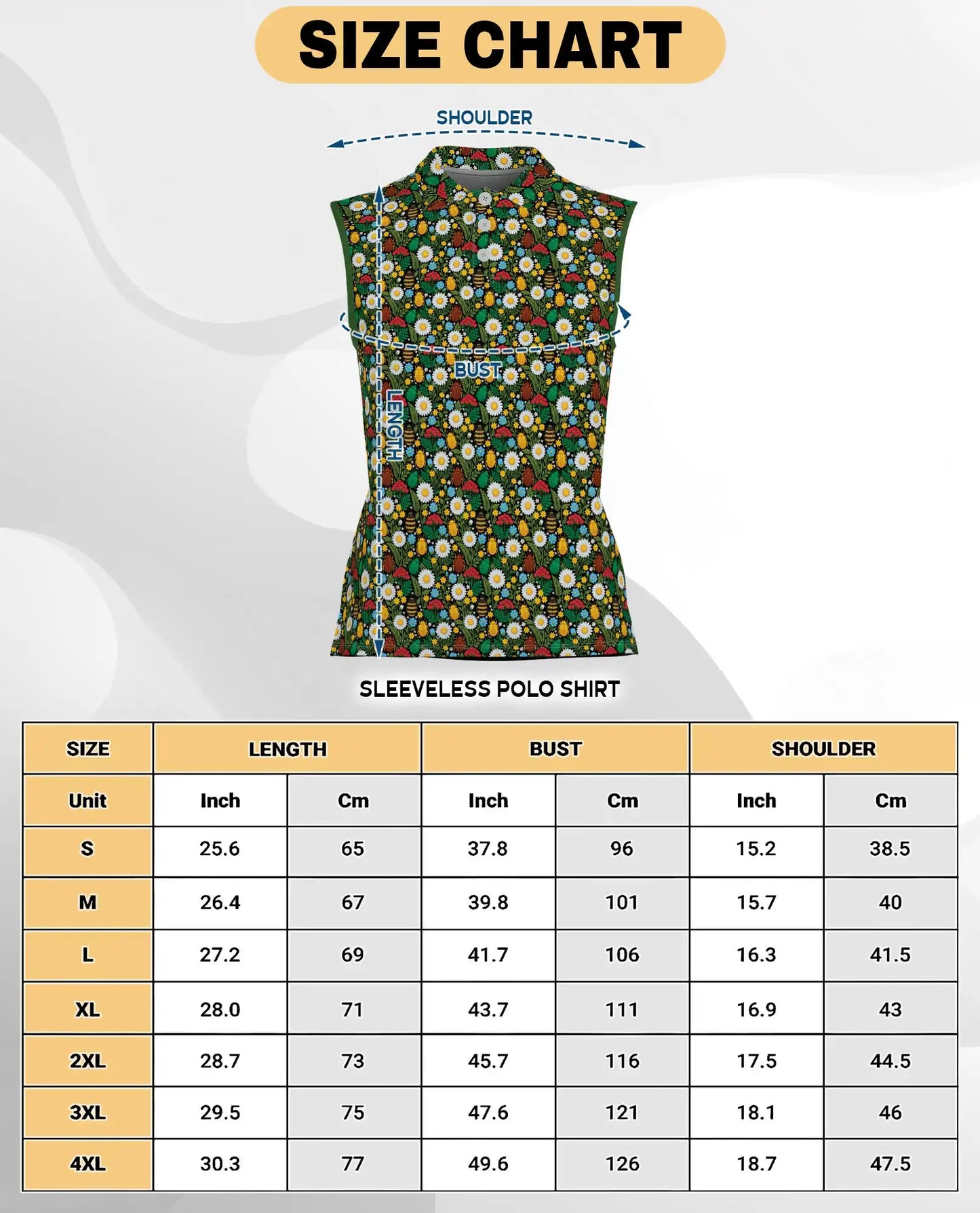 Daisy And Honey Bee Print Sleeveless Polo Shirt for Women | Netecom