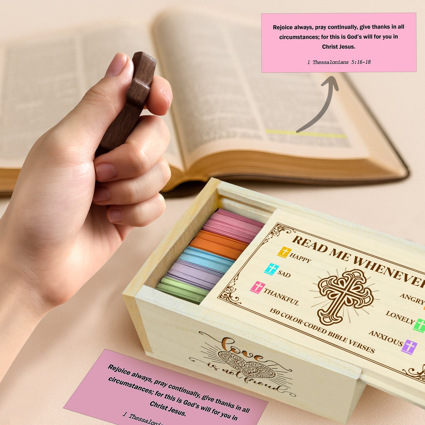 Netecom Personalized Christian Love Bible Verse Box for Couples – Wooden Scripture Box with 150 Color-Coded Verses & Custom Name Prayer Cross