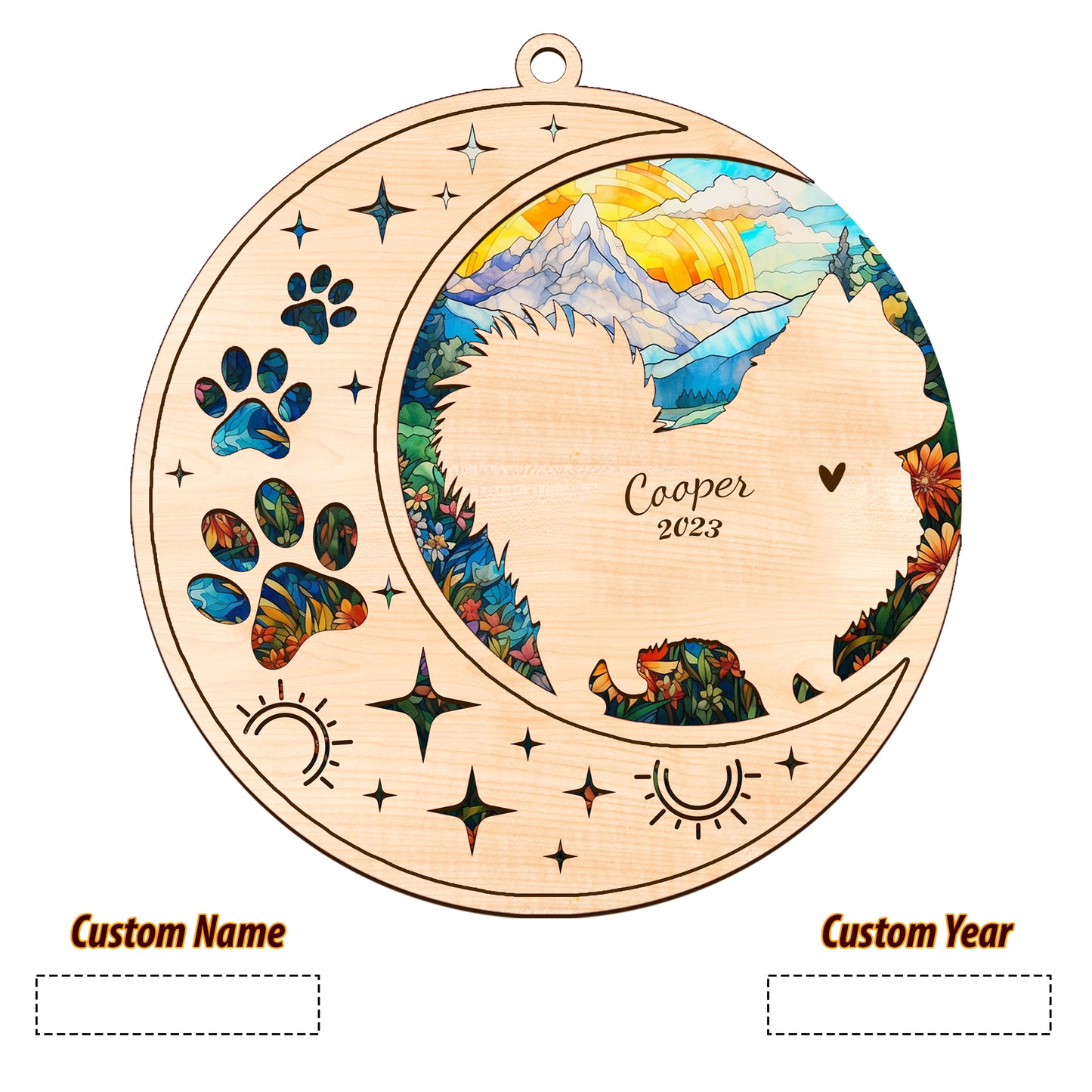 Netecom Pomeranian Dog Memorial Suncatcher, Personalized Pom Dog Christmas Ornament with Name Date, Bereavement Gifts for Loss of Pet, Dog Death Sympathy Gift Pet Loss Sun Catchers, Dog Grief Gift