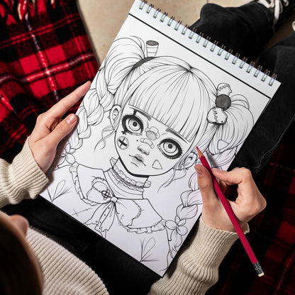 Creepy Anime Girl Spiral Bound Coloring Book, Unleash Your Creativity with 30 Captivating Coloring Pages, Featuring Hauntingly Beautiful Anime Girls