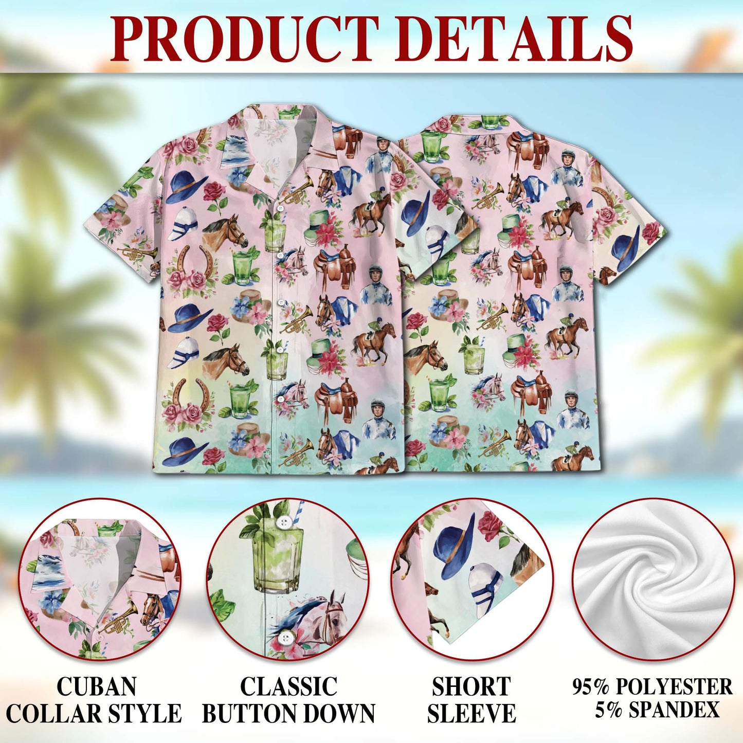 Watercolor Horse Racing Pattern Hawaiian Shirt, Horse Rider Button Down Shirts