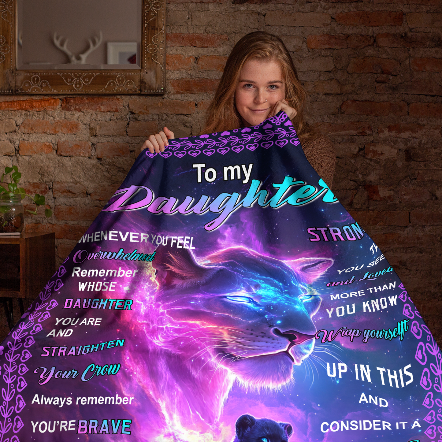 Netecom Personalized To My Daughter Blanket from Mom and Dad, Brave Crown Lion Throw Blanket for Couch, Bed or Sofa, Ultra Soft Warm, Birthday Gift for Daughter, Present for Christmas, Graduation