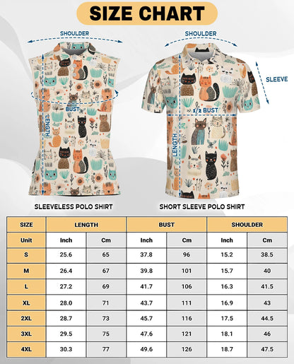 Cat Abstract Trees and Flowers Sleeveless Polo Shirt for Women | Netecom