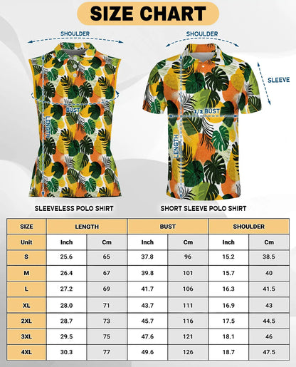 Monstera Leaf Print Sleeveless Polo Shirt for Women – Tropical Botanical Style | Netecom