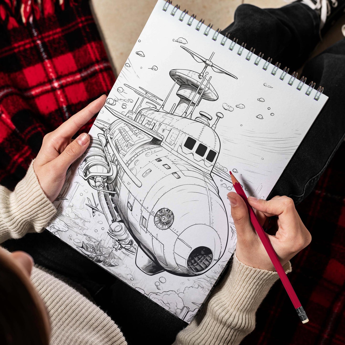 Fantastic Submarine Spiral Bound Coloring Book, Discover the Magic of the Deep: 30 Whimsical Coloring Pages of Fantastic Submarine Journeys