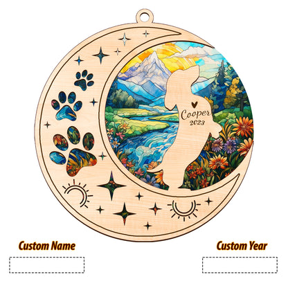 Netecom Dachshund Dog Memorial Suncatcher, Personalized Dachshund Christmas Ornament with Name Date, Bereavement Gifts for Loss of Pet, Dog Death Sympathy Gift Pet Loss Sun Catchers, Dog Grief Gift