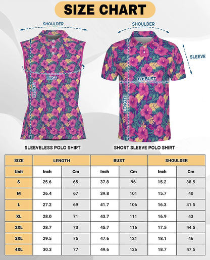 Tropical Hibiscus Purple Sleeveless Polo Shirt for Women | Netecom
