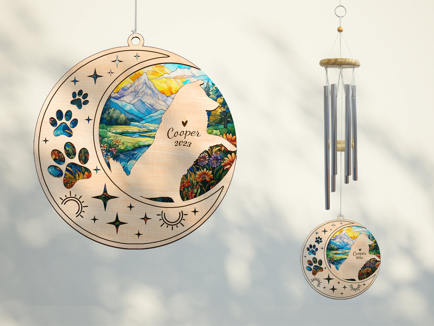 Netecom AmStaff Dog Wind Chimes Memorial, Personalized Pet Memorial Windchime for Dog Suncatcher, Dog Loss Memorial Ornament, Loss of Pet Remembrance Gift, Sympathy Pet Wind Chimes Outdoor Garden