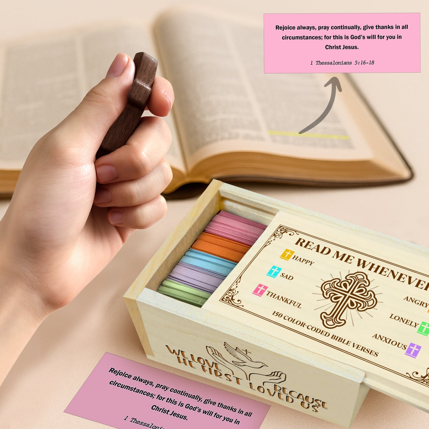 Netecom Personalized Bible Verse Box for Couples, 150 Color-Coded Bible Verse Cards with Custom Name Prayer Cross – Christian Valentine’s Day Gift for Women & Men