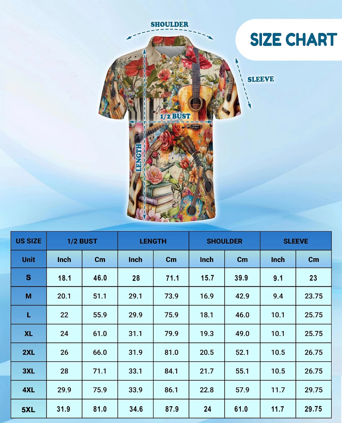 Vintage Flower Ukulele Polo Shirt for Men – Tropical Music Style | Netecom