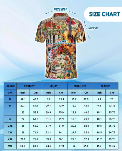 Vintage Flower Ukulele Polo Shirt for Men – Tropical Music Style | Netecom