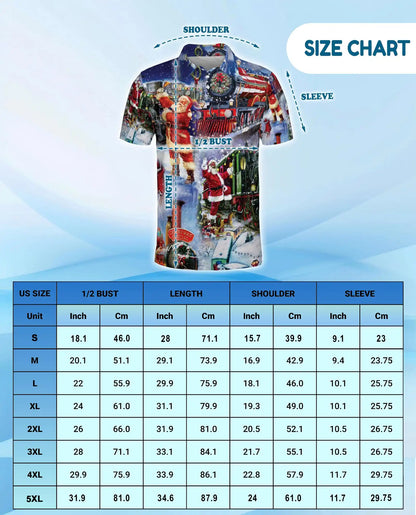 Santa Christmas Train 3D Polo Shirt for Men – Vintage Holiday Railway Style | Netecom