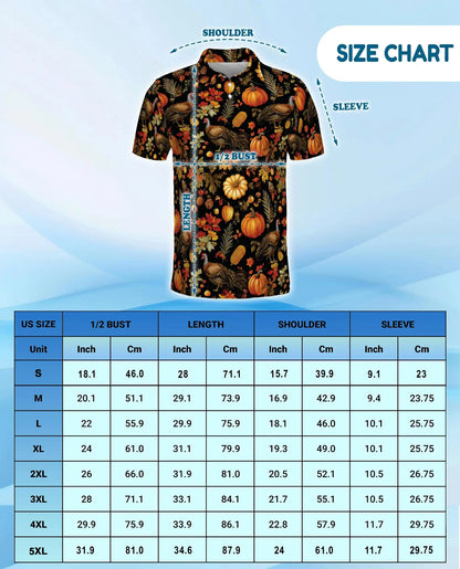 Autumn Turkey Harvest 3D Polo Shirt for Men – Rustic Thanksgiving Farm Style | Netecom