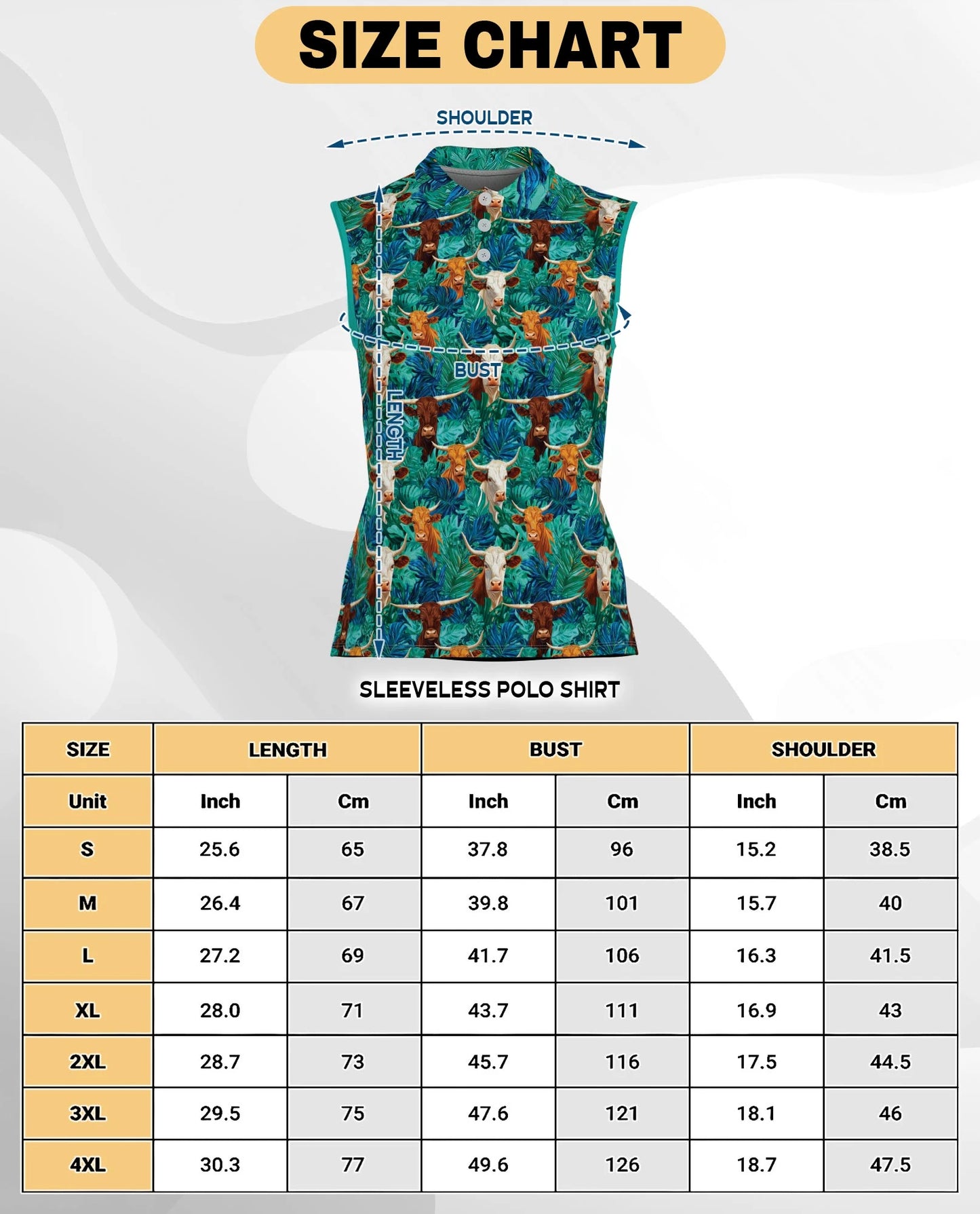 Cow and Tropical Leaves Pattern Sleeveless Polo Shirt for Women | Netecom