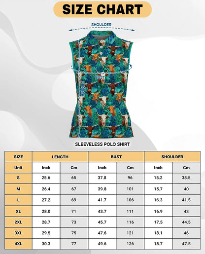 Cow and Tropical Leaves Pattern Sleeveless Polo Shirt for Women | Netecom
