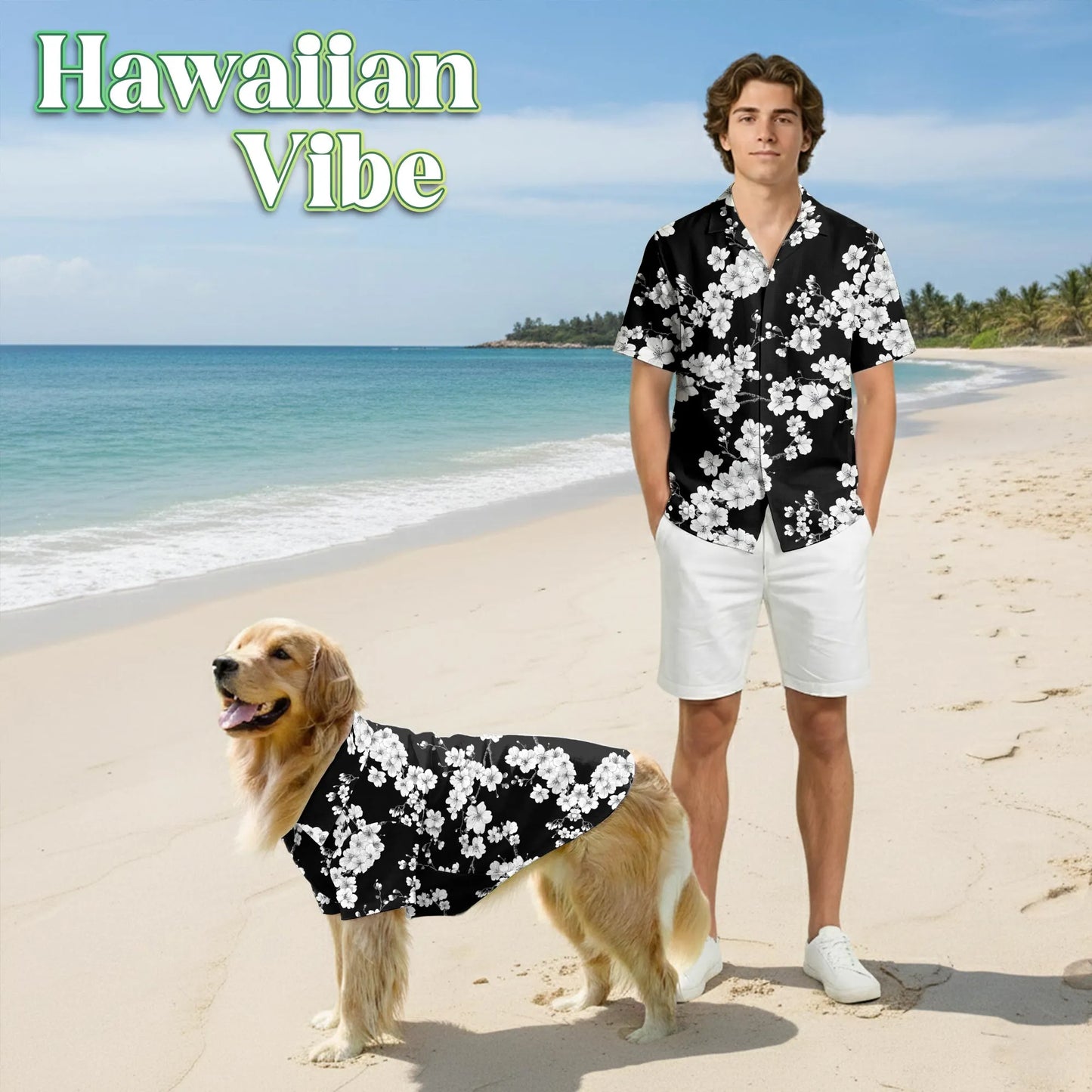 Sakura Cherry Blossom Floral Print Hawaii Dog and Owner Japanese Matching Button Shirts