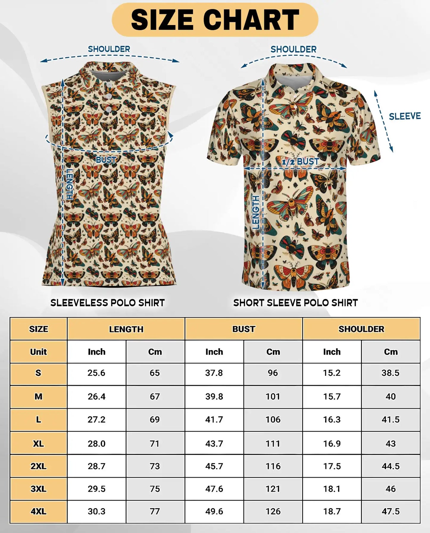 Antique Butterfly Chart Pattern Sleeveless Polo Shirt for Women | Netecom