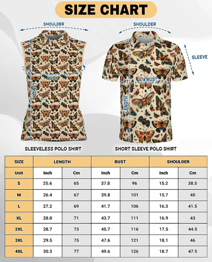 Antique Butterfly Chart Pattern Sleeveless Polo Shirt for Women | Netecom