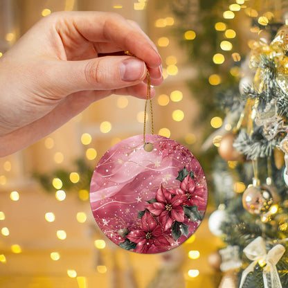 Netecom Elegant Pink Poinsettia Christmas Ornament, Ceramic Flowers Keepsake Ornament for Xmas Tree Decorations, Gifts for Holiday, Party, Home Decor