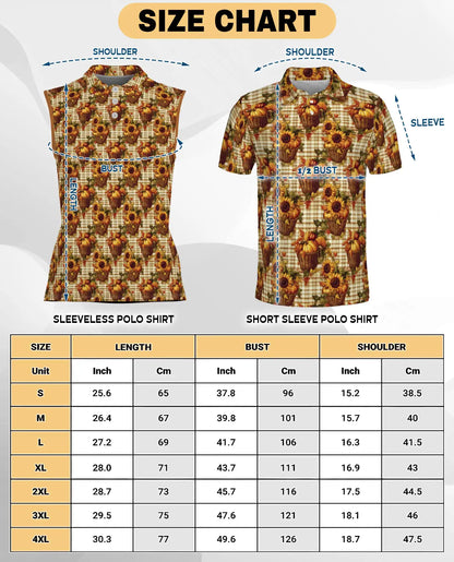 Pumpkin And Sunflower Basket Pattern Sleeveless Polo Shirt for Women  | Netecom