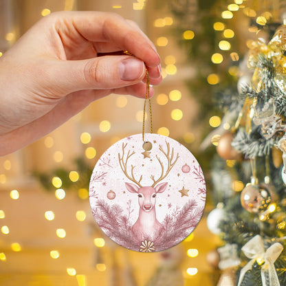 Netecom Elegant Reindeer Pink Ornament, Cernamic Deer Keepsake Ornament for Xmas Tree Decorations, Animals Lover Gift, Gifts for Holiday, Party, Home Decor