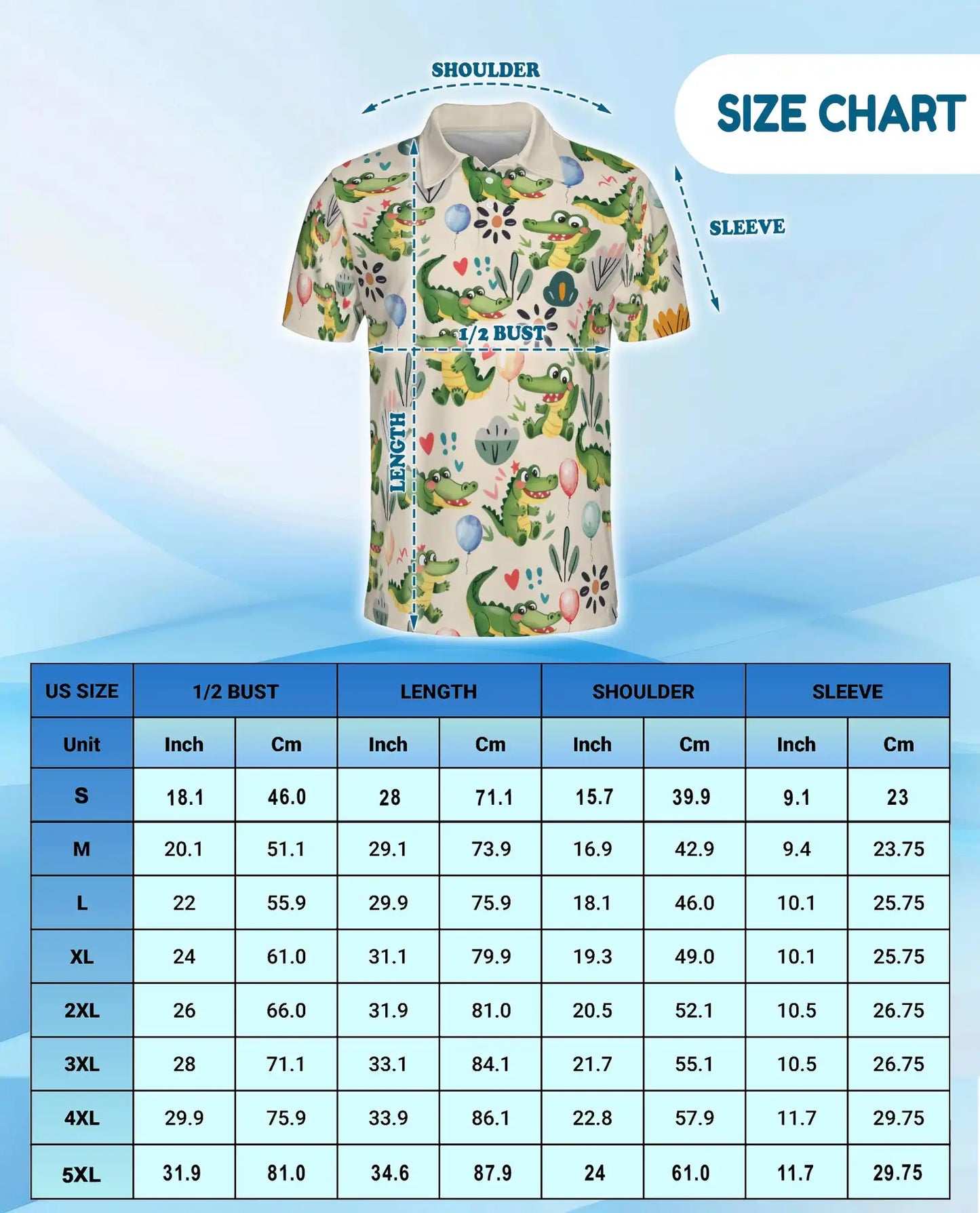 Cute Alligator Cartoon 3D Polo Shirt for Men | Netecom