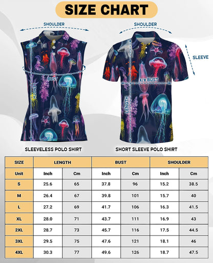 Luminescent Jellyfish Sleeveless Polo Shirt for Women – Ocean Glow Style | Netecom