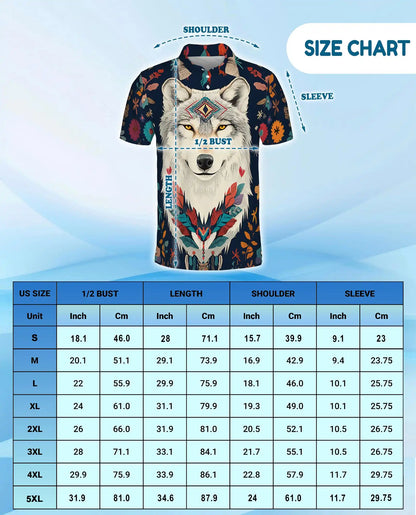Boho Wolf Polo Shirt - Spirit Animal Nature Style | Netecom