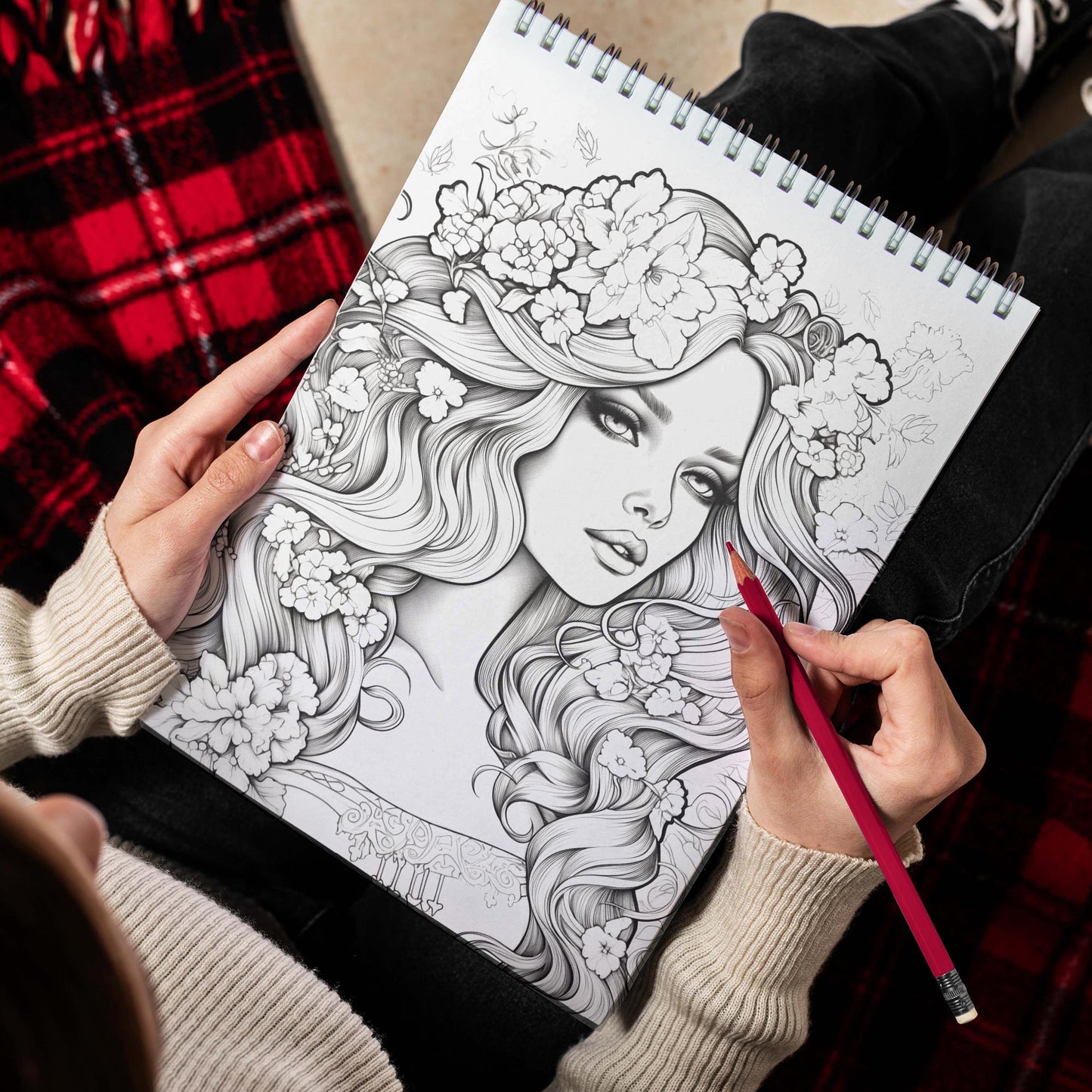 Pretty Girl Spiral Bound Coloring Book, Coloring Pages for Woman Featuring Beautiful Illustration of Girl, Hairstyles,... for Relaxation and Stress Relief