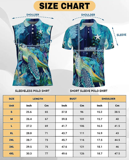 Coral Reef Turtle Pattern Sleeveless Polo Shirt for Women | Netecom