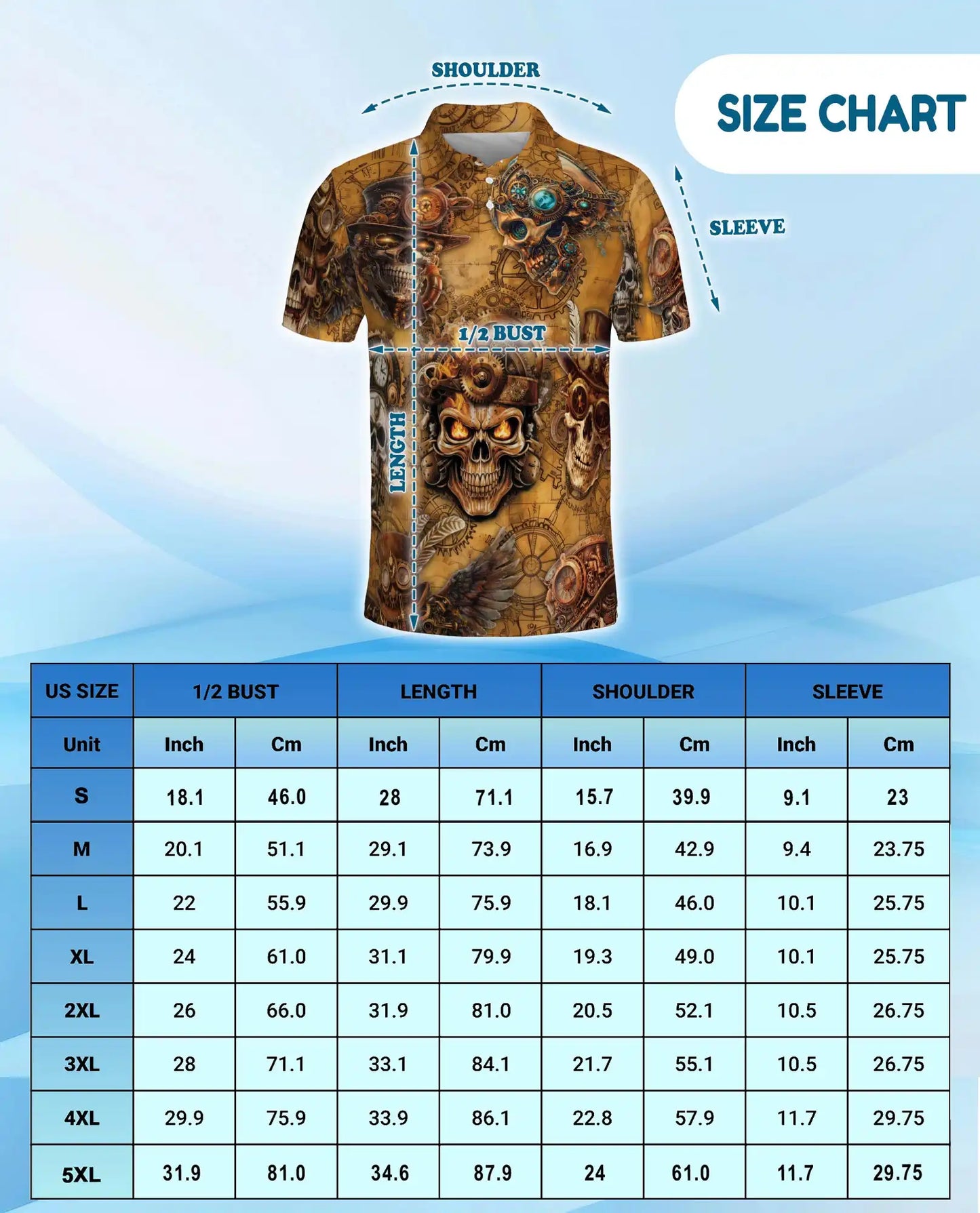 Steampunk Skull Polo Shirt for Men – Mechanical Gothic Skeleton Design | Netecom