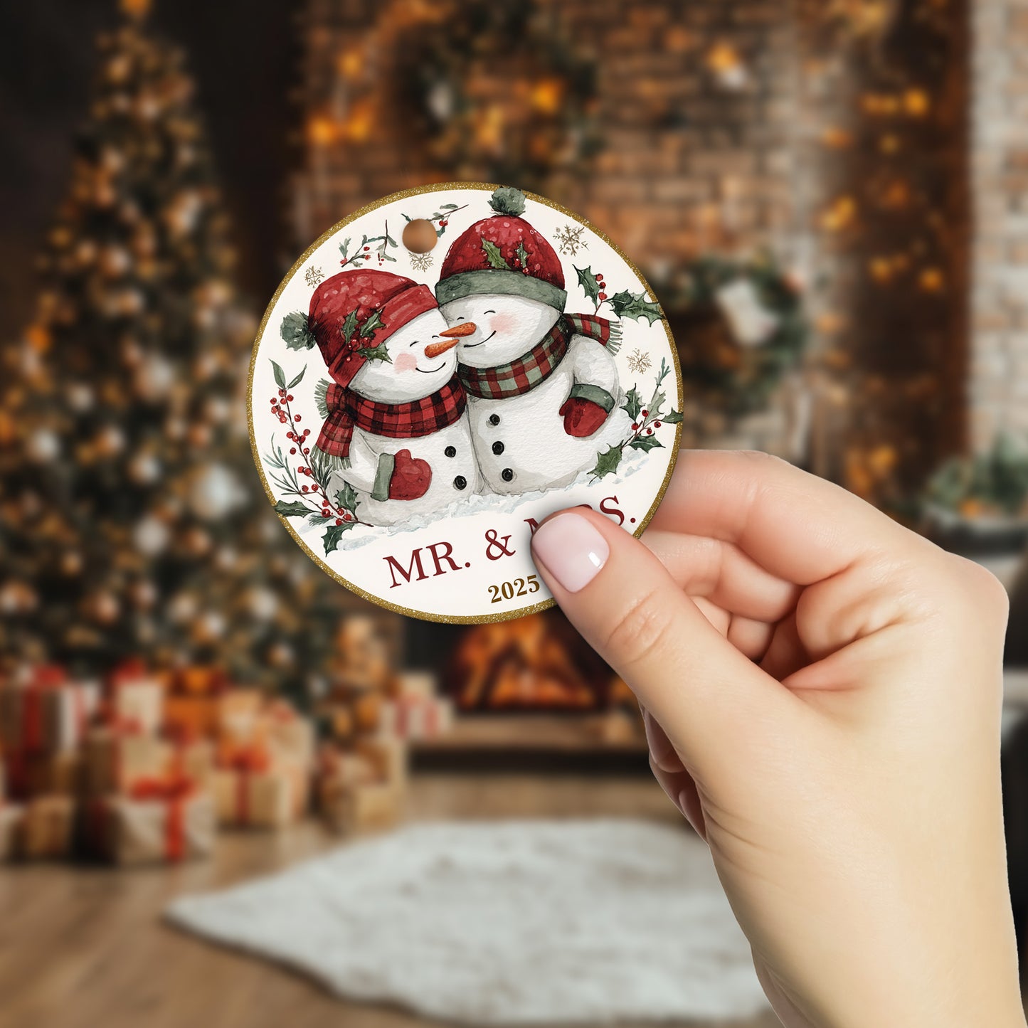 Netecom Funny Snowman Couple Ornament 2025, Mr and Mrs Christmas Ceramic Ornament for Xmas Tree Hanging Decorations Gift, Anniversary Wedding Gifts, Snowman Lover Gifts, Holiday Party Present