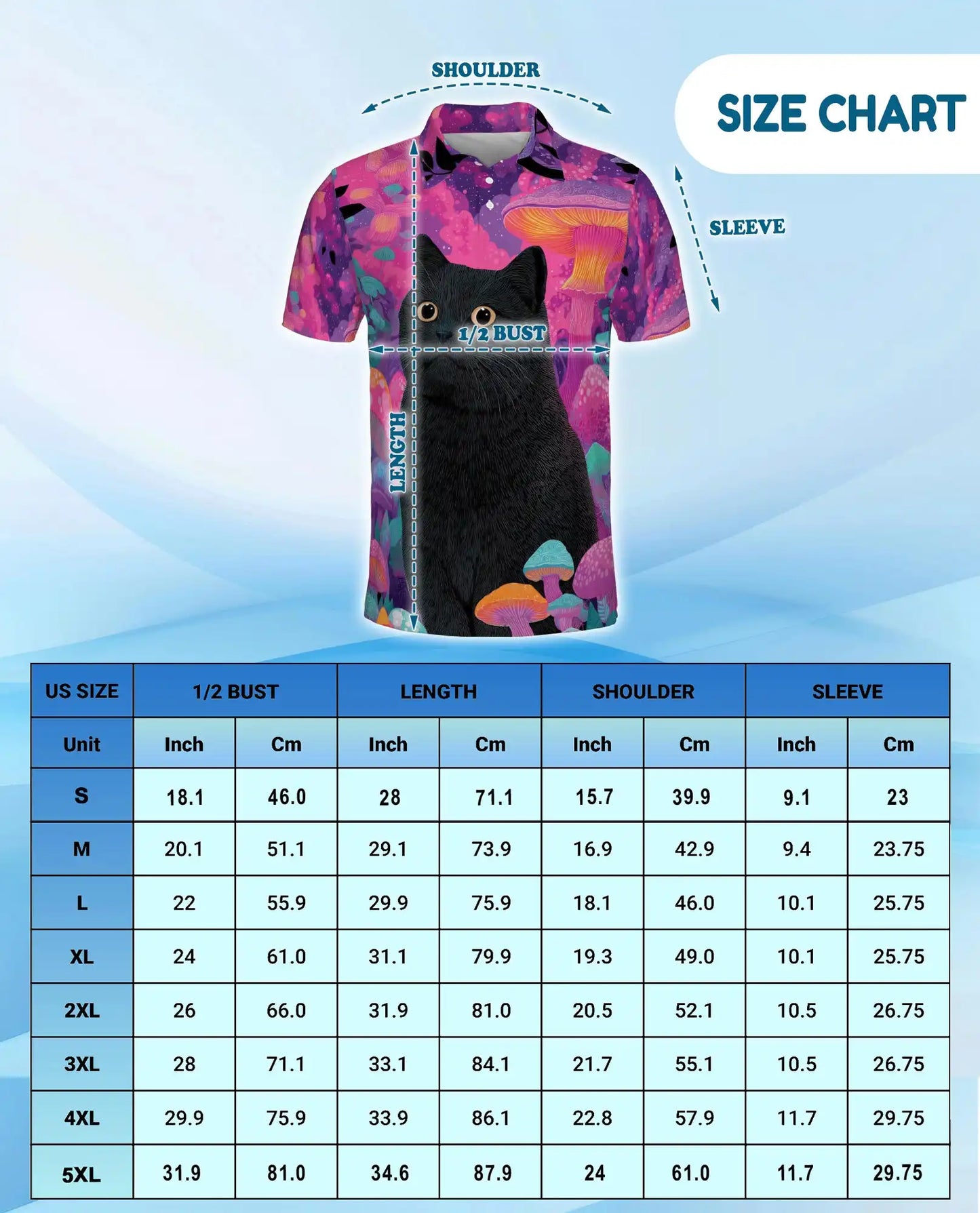 Black Cat Fantasy Mushroom Polo Shirt for Men- Print Magical Forest | Netecom