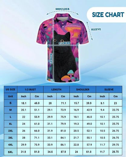 Black Cat Fantasy Mushroom Polo Shirt for Men- Print Magical Forest | Netecom