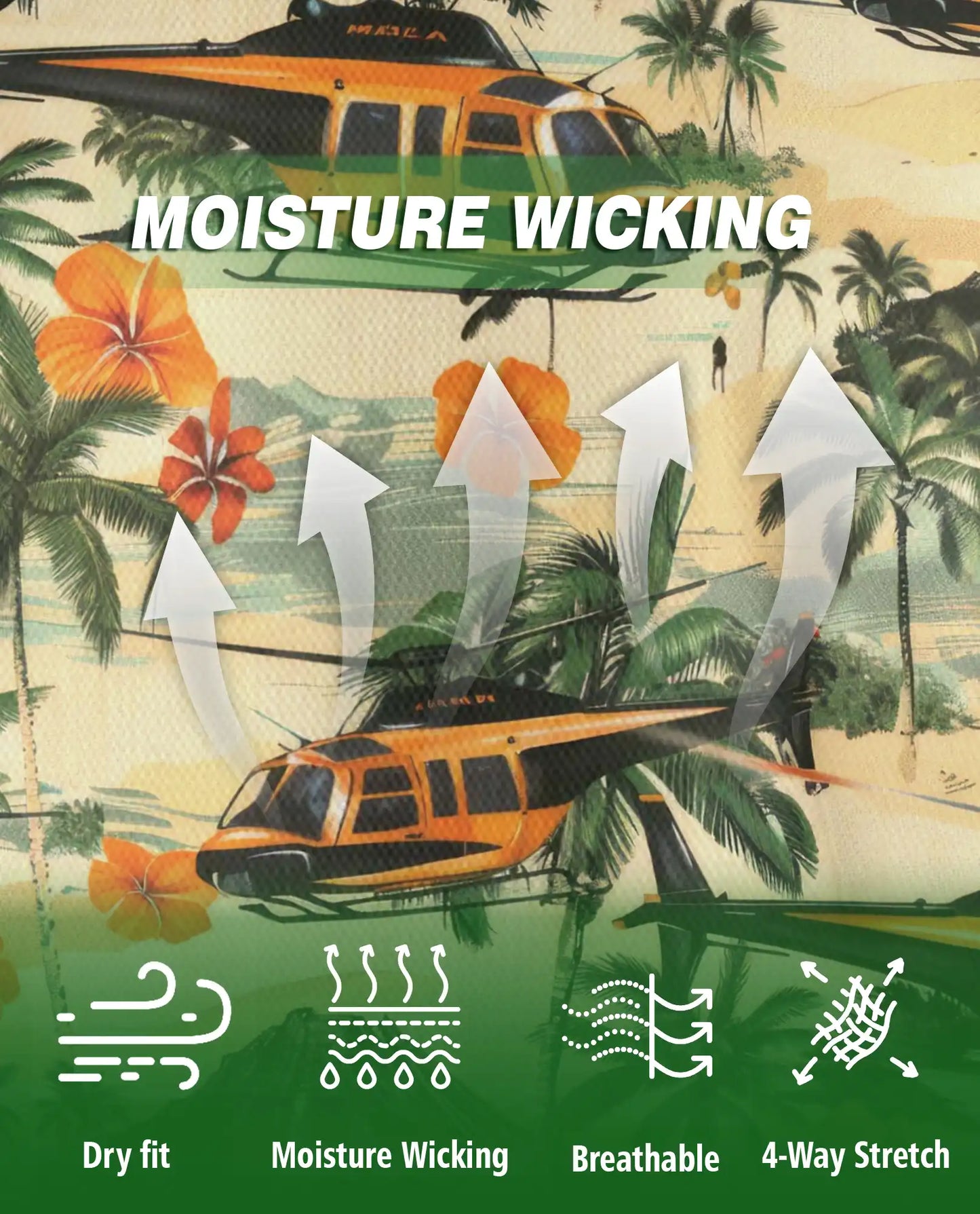 Tropical Helicopter Polo Shirt for Men- Print Palm Tree Volcano| Netecom